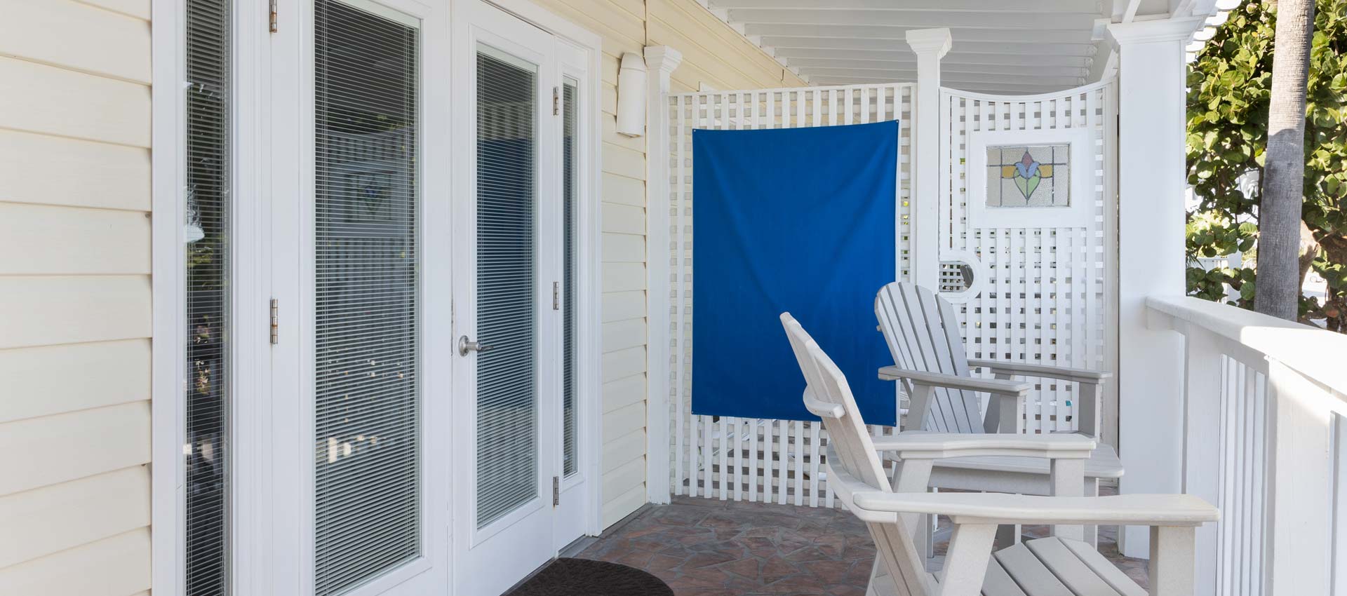 Outside ocean view patio sitting area and entrance